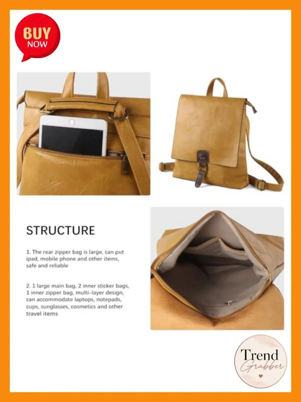 Convertible Leather Travel Backpack Crossbody Tote Satchel Detachable Straps